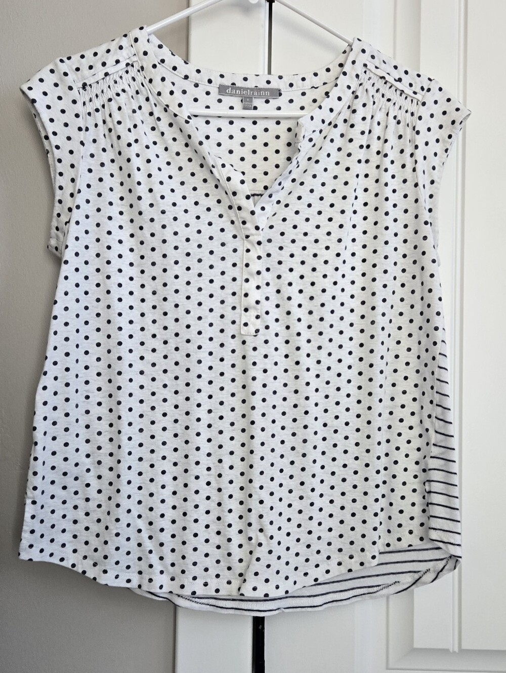 Daniel Rainn White and Black Polka Dot Cap-Sleeve Blouse